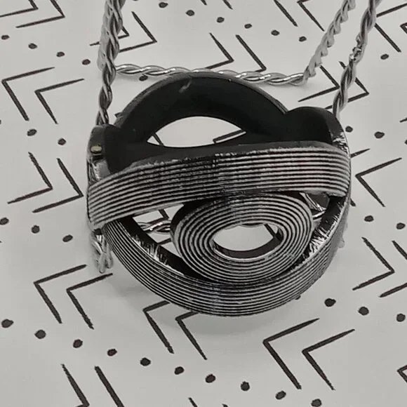 Braided BRACELET Snap On Cuff Plastic Bangle Swirls EYE Shape Silver Stripe - Picture 1 of 7